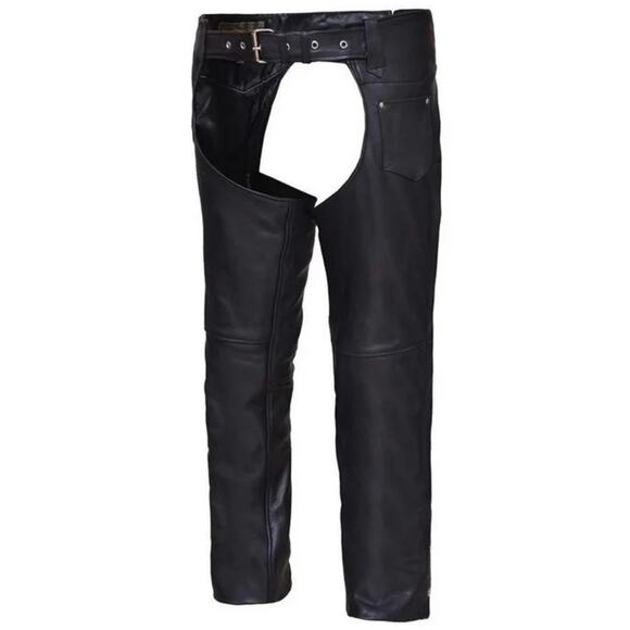 UNIK Premium Leather Motorcycle Zip Side Chaps Black Size S - Unisex - Bikercore - Picture 1 of 13